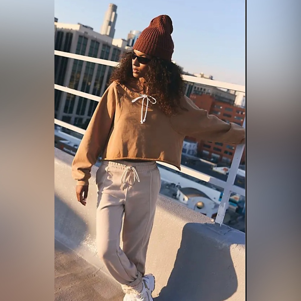 Free People Brown Cropped sweatshirt Top